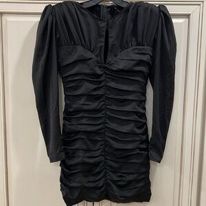 Zara Black Rusched Mini Dress with Padded Shoulders NWT $69.90